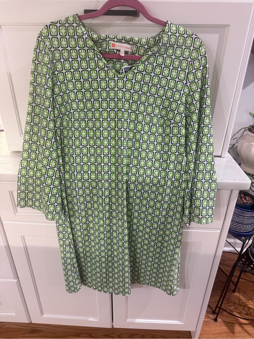 Jude Connally Lime Green and Navy Geometric Long Sleeve Dress